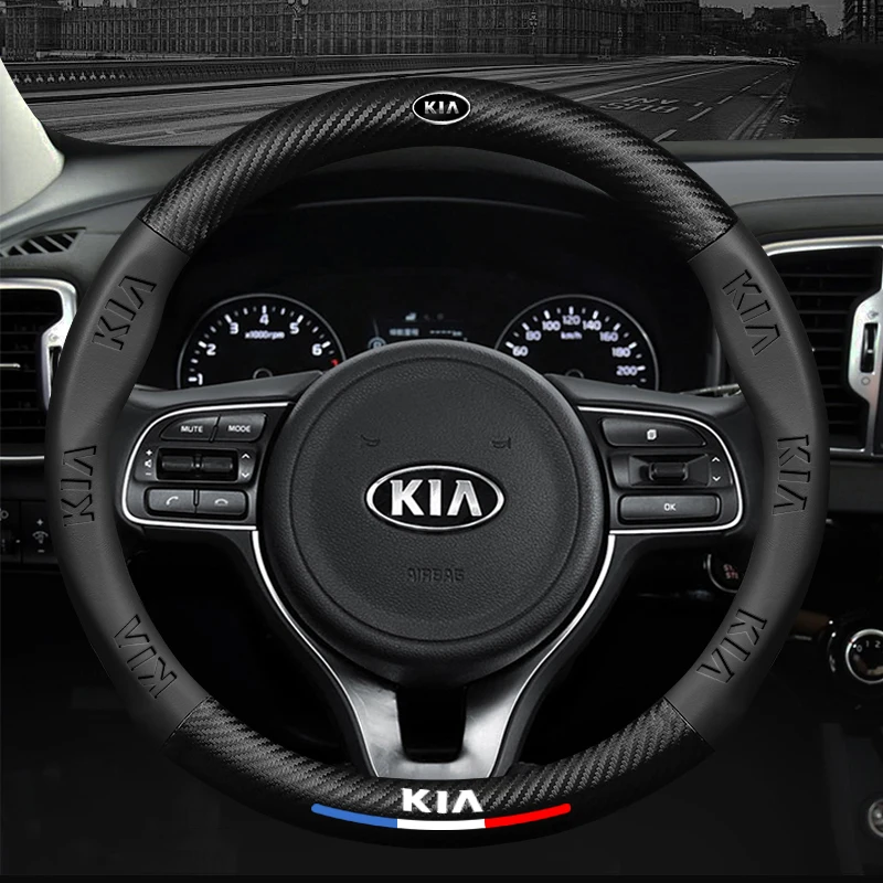 

3D Embossing Carbon fiber leather Car steering wheel cover For For Kia Picanto Sportage K5 K2 Rio 3 Ceed Cerato Optima Sorento