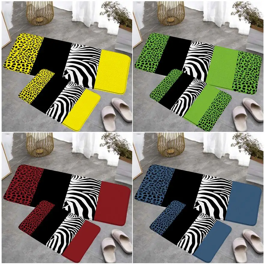 

Коврики кухонные с леопардовым принтом, Нескользящие, с геометрическим рисунком, черный белый желтый зеленый синий Модный ковер, домашний д...