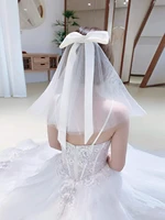 new fresh simple bridal bow pure white wedding veil tulle birdal veils with comb