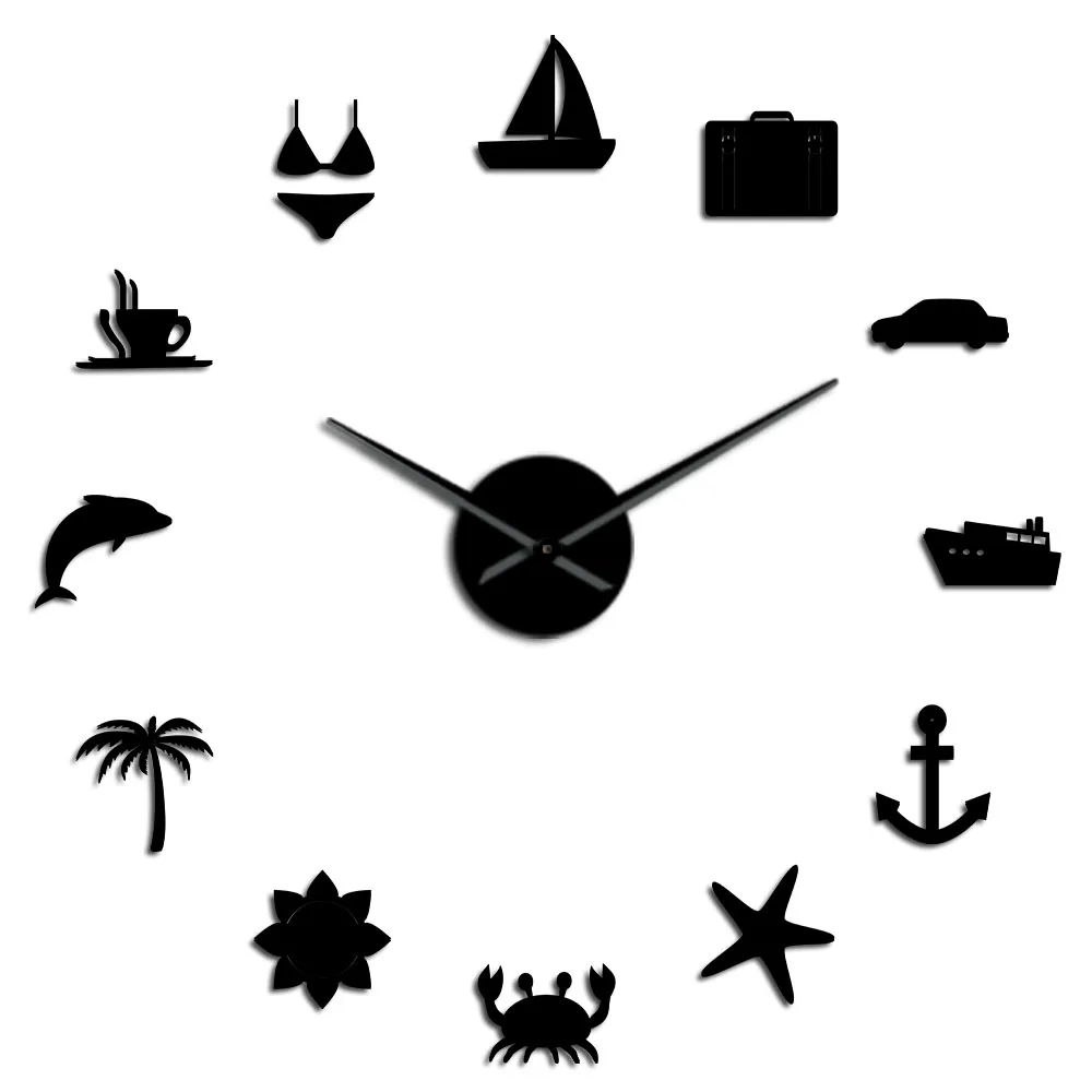 

Дорожные DIY большие настенные часы для путешествий модный домашний декор размер регулируемые большие Бескорпусные часы Гавайские поездки ...