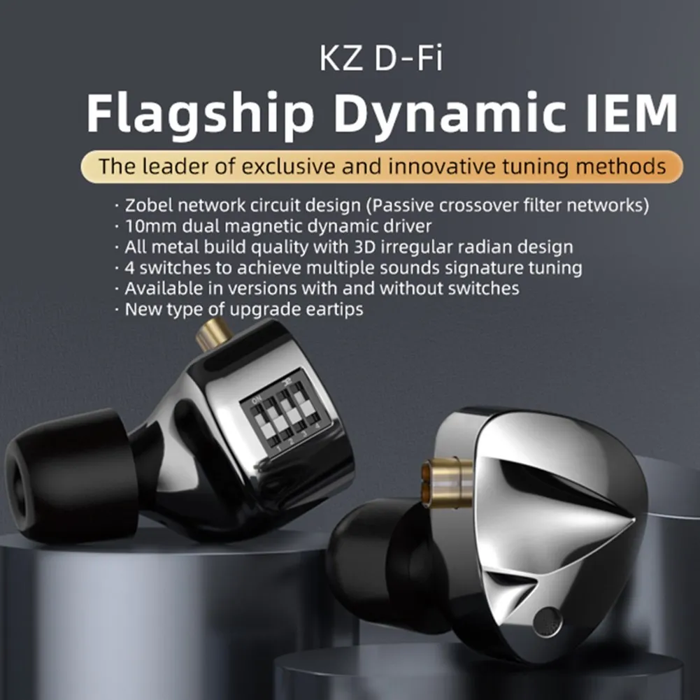 

KZ D-Fi Wired Best In Ear HiFi IEMs Earphones 4-Level Tuning Switches Innovative Precise Tuning Method Dynamic Headphone Monitor