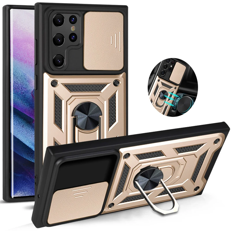 

Luxury Magnetic Ring Holder Case for Samsung S22 S21 S20 FE Ultra Plus A72 A52S A32 A22 A73 A53 A33 A13 5G Slide Camera Cover