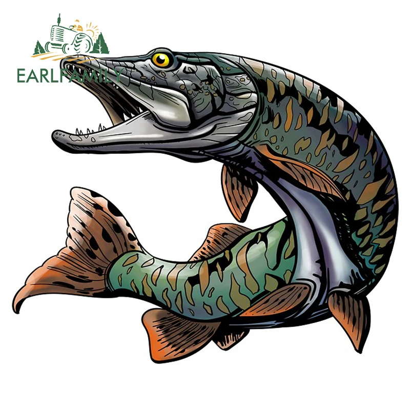 

EARLFAMILY 13cm x 10.6cm for Fishing Fish Car Stickers VAN RV Decal Windshield Car Assessoires Funny Surfboard Decals Decor