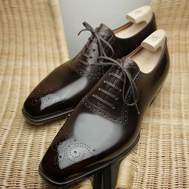 Oxfords Shoes for Men Brown Black Business Lace-up Pu Office Brogue Dress Shoes Zapatos De Vestir Hombre 3
