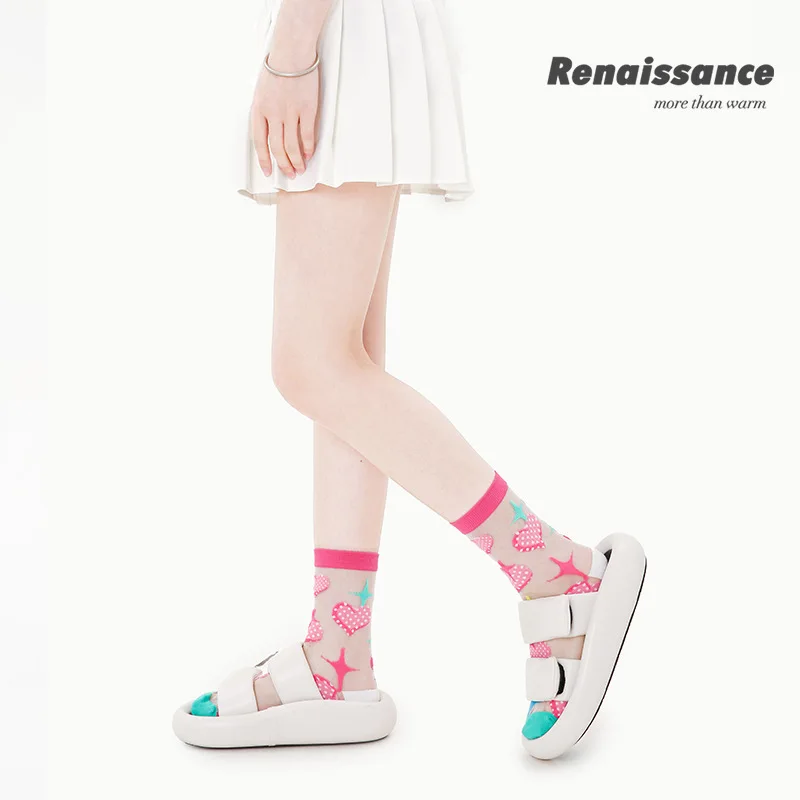 3 Pair Renaissance Women's Socks 23 Summer Thin Run Sweetheart Card Silk Socks Gift Box Boneless Mesh Eye Socks Female