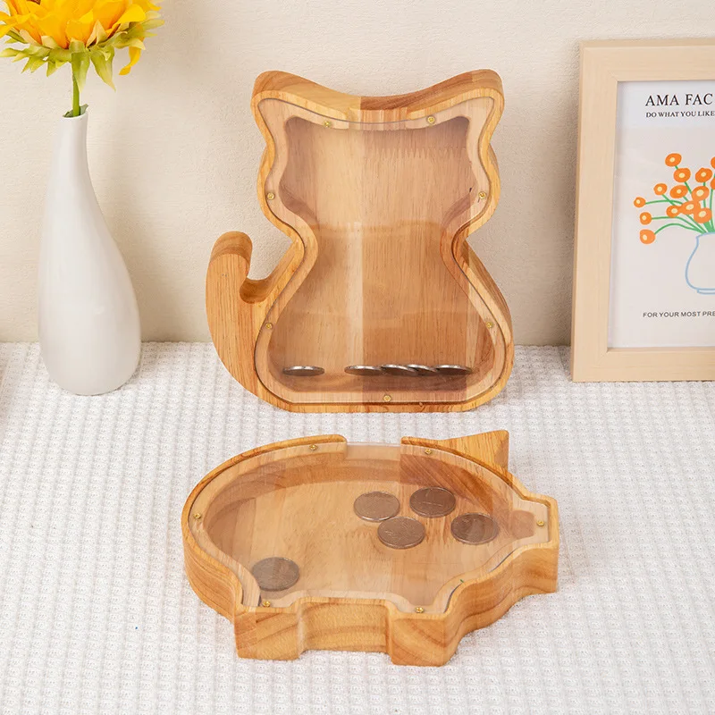 

Wooden Jewelry Deposit Cans Cat Rabbit Airplane Pig Dinosaur Deposit Cans Handicraft Decorations