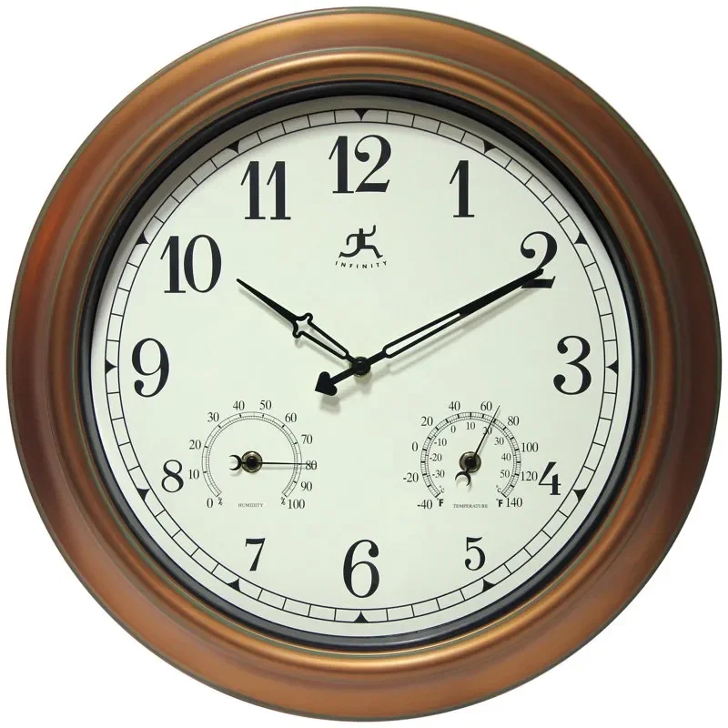 

Elegant 18inch Waterproof Plastic Wall Clock with Aged Copper Frame, Radio Movement Accurate Time Keeping Battery Operated.