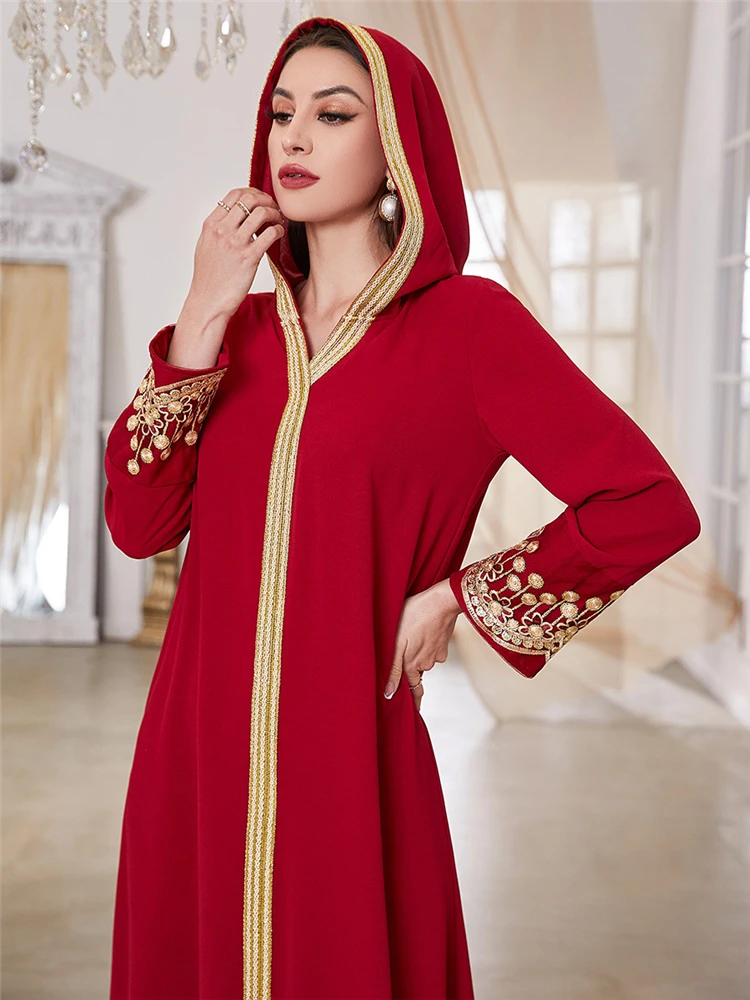 

Ramadan Eid Red Kaftans For Women Abaya Dubai Saudi Arabic Turkey Islam Muslim Long Dress Robe Longue Femme Vestidos Femininos
