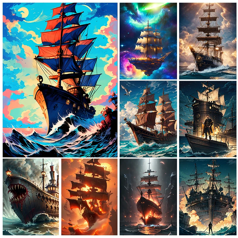

5D DIY Diamond Painting Sea Scenery Boat Mosaic Diamond Embroidery Painting Full Round Rhinestone Home Decor Gift