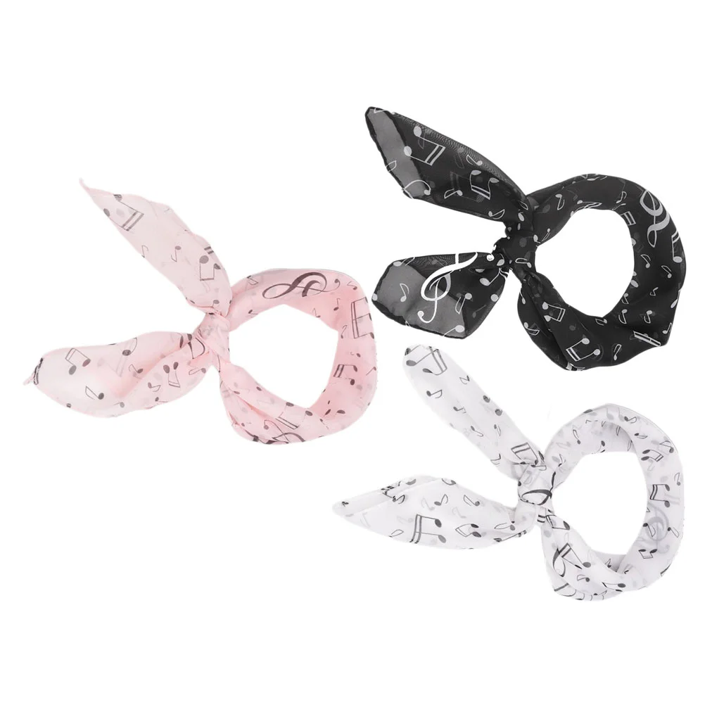 

3Pcs Elegant Musical Note Chiffon Headscarf European Style Shawel Small Square Scarf Thin Decorative Towel for Woman Girl Lady