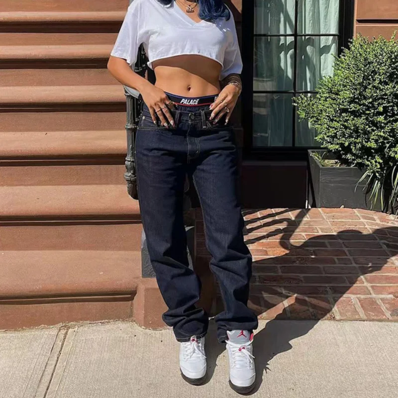 2023 Low Waist Jeans Women Baggy Jeans 2023 New Fashion Straight Leg Pants Y2k Denim Trousers Vintage Loose Blue Washed Jeans