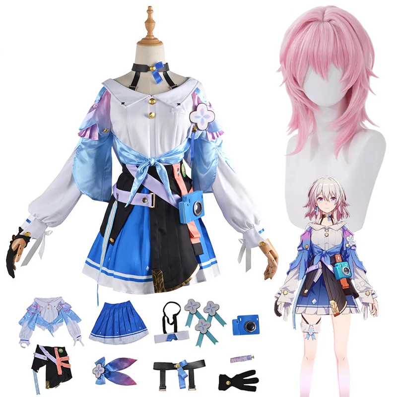 

Game March 7th Honkai Star Rail Cosplay Costumes Wig Uniform Outfit Halloween Carnival Party Costumes Pink Wig for Women