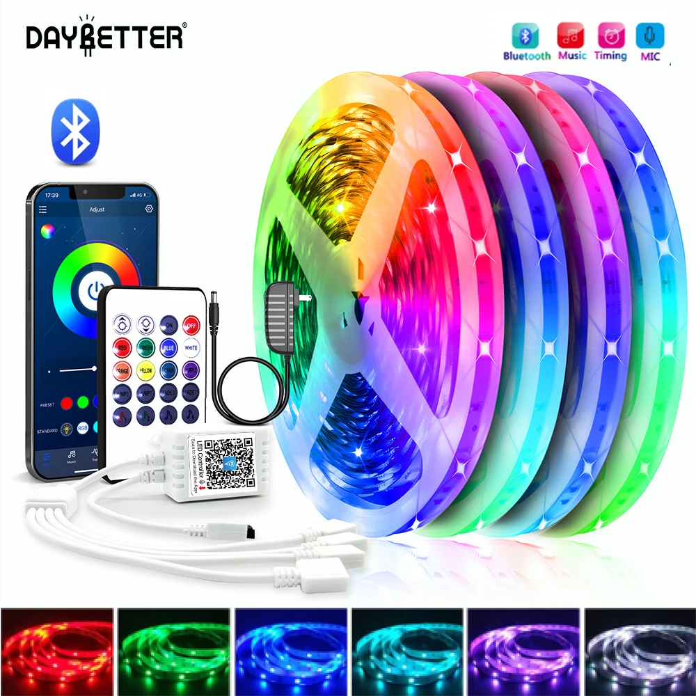 DAYBETTER 45M 60M Bluetooth LED Strip Lights RGB 5050 SMD Flexible Ribbon RGB 10M LED Lights For Bedroom TV Backlight Tape 12V