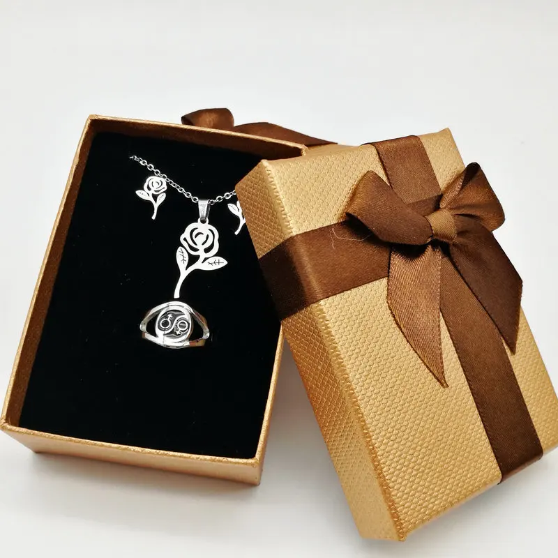 

24PCS Brown Bow Jewelry Earrings Pendant Necklace Set Packaging Gift Box