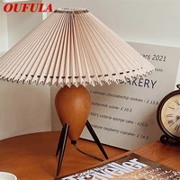 oufula modern creative table lamps led brown desk light white pleated lampshade decorative for home living room bedroom