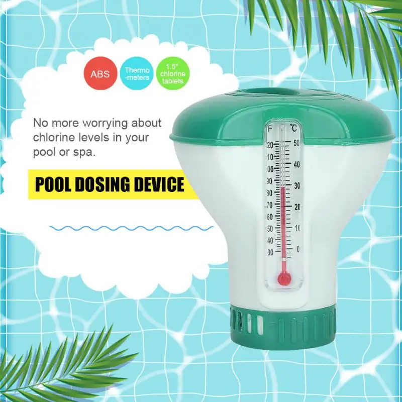 

1pc Swimming Pool Floating Chlorine Dispenser With Thermometer Disinfection Automatic Applicator Pump Garden Outdoor Accessories