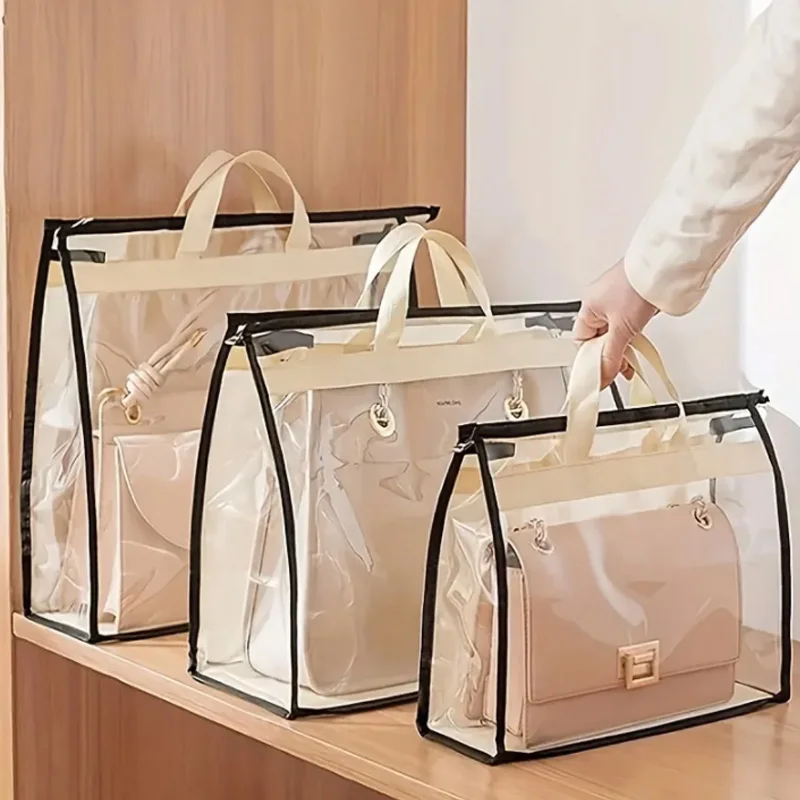 

1pc Dust-proof Handbag Zipper Clear Purse Organizer Hanging Storage Bag Dust Bags Package Protector High Capacity
