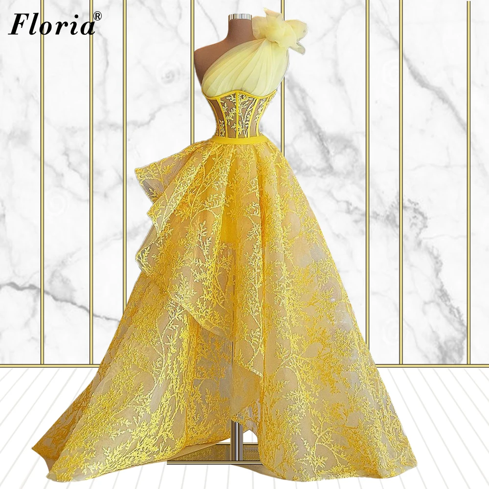 

Асимметричные Желтые Вечерние платья на одно плечо с открытой спиной, платья знаменитостей, платья для торжества, Платья для особых случаев...