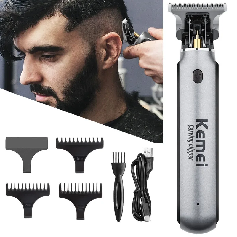 

Kemei Hair Liners Clippers Men Beard Trimmer Zero Gapped T-Blade Hair Cutting Machine Cordless Professional Barber Edgers Cutter
