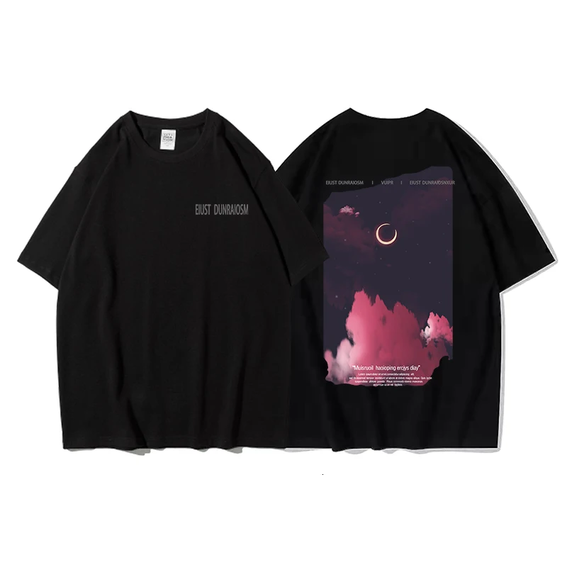

ExtFine Beautiful Night Moon Graphic Oversized T-shirt Short Sleeve Summer Letter Printed Harajuku Unisex Top Cotton Male Tees