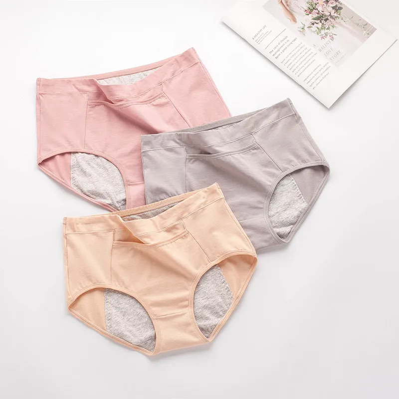 

3Pcs Pocket Large Women's Menstrual Underwear Mid-waist Leak-proof Aunt's Safety and Hygiene Pants Size Physiological Underwear