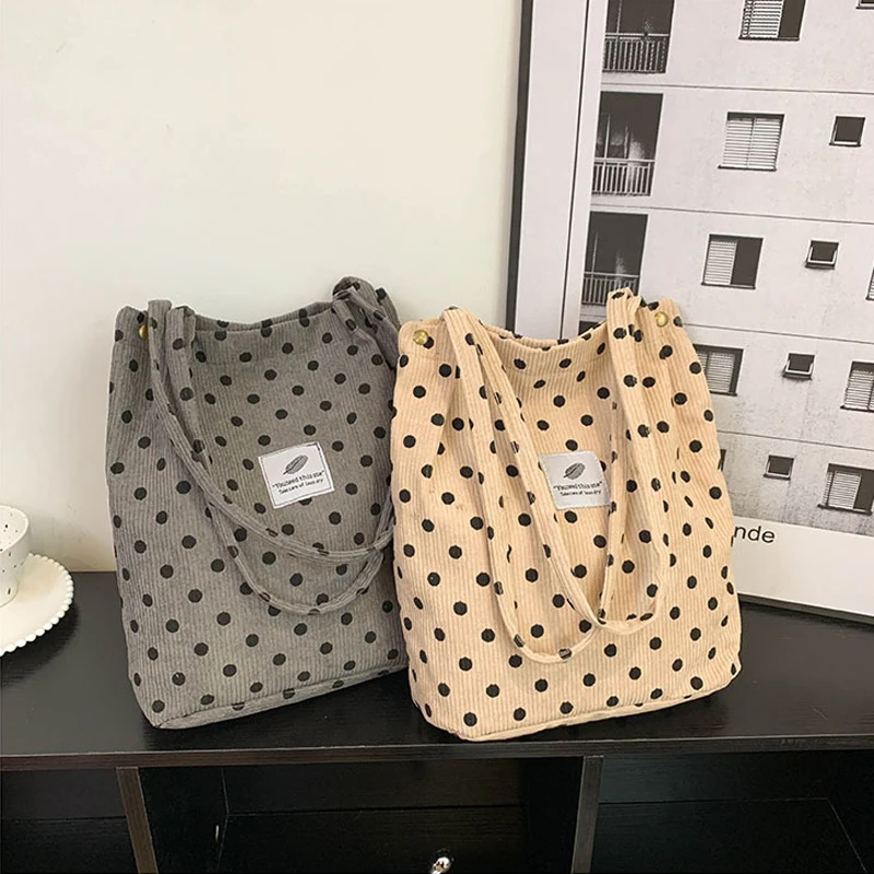 

Вельветовая сумка, сумки для женщин, сумки через плечо в горошек, Женская многоразовая сумка для хранения продуктов, вместительная сумка-то...