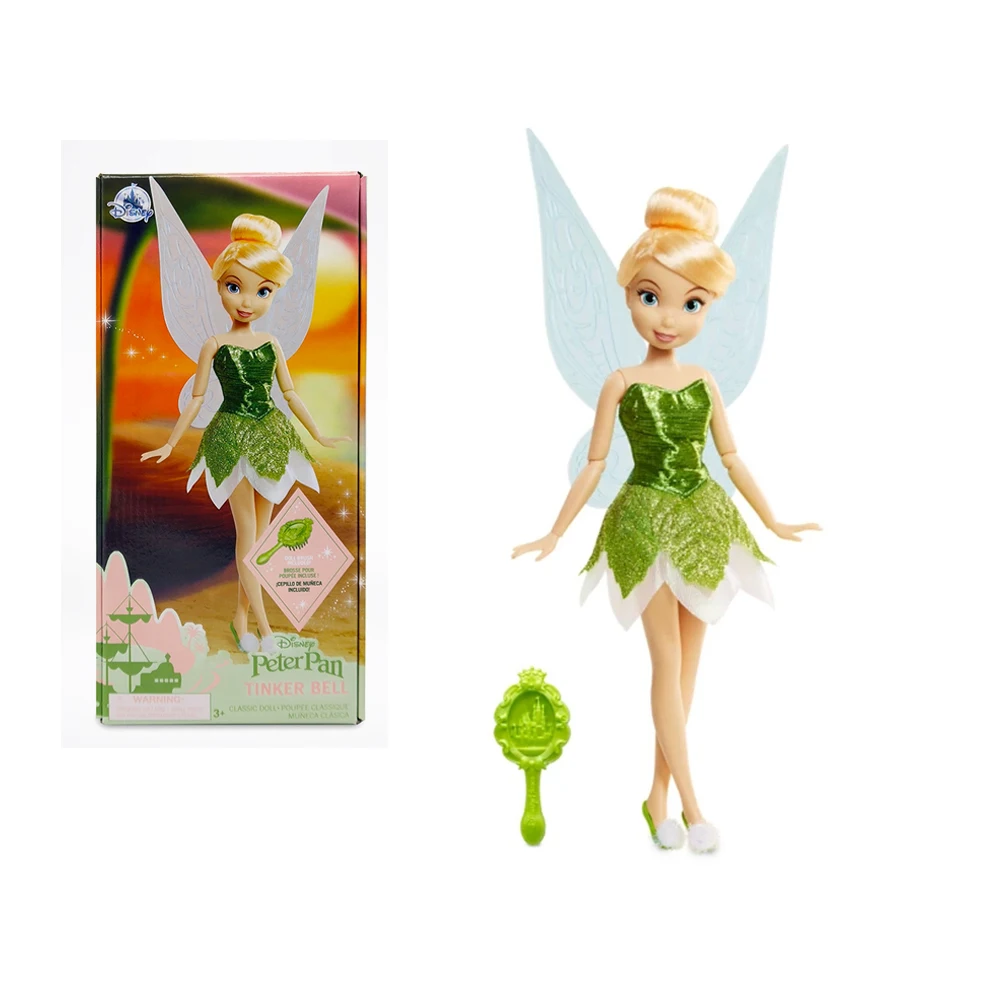 

Original Disney Store 30cm peter pan Tinker bell Princess Joint Vinyl Doll Figure Play House toys For children Xmas girl gift