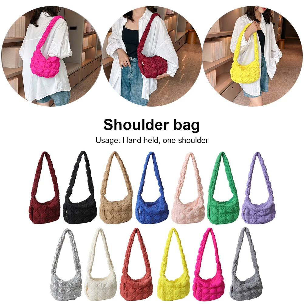 

Women Shoulder Bags Nylon Padded Ladies Handbags Quilted Fashion Casual Simple Design Hobo Elegant Small Shopper Purses 2023