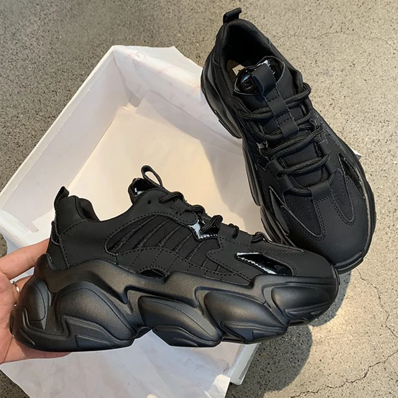 

Кроссовки женские на платформе, Вулканизированная подошва, толстая подошва, повседневная теннисная обувь, Роскошные, черные розовые, 2022