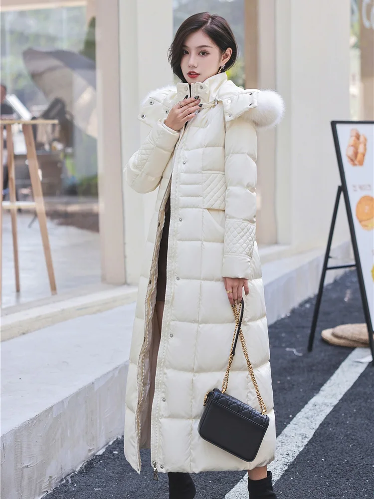 New Women Lengthened Down Coat Winter Fashion Detachable Hooded Real Fox Fur Collar Thicken Warm Down Jacket Female Overcoat