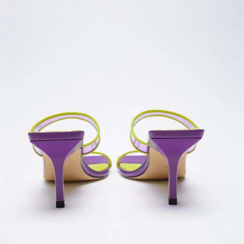 Женские полупрозрачные босоножки ZA на ремешках контрастных цветов туфли-лодочки