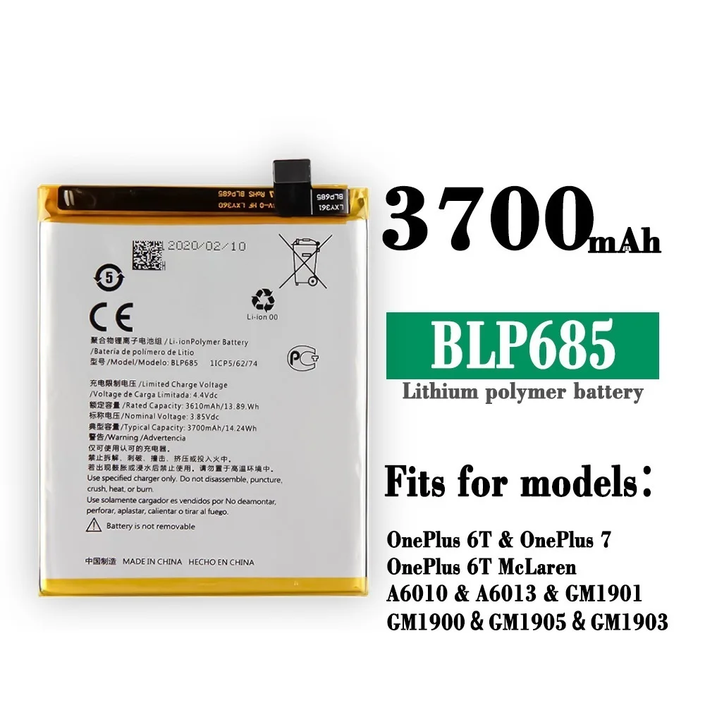 BLP685 оригинальный сменный аккумулятор Oneplus 6T для OPPO Oneplus 7 6T A6010 A6013 BLP-685 3700 мАч новый высококачественный аккумулятор для телефона