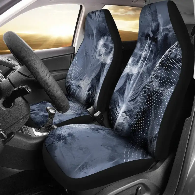 

Grey Feathers Abstract Car Seat Covers Pair, 2 Front Car Seat Covers, Seat Cover for Car, Car Seat Protector, Car Accessory
