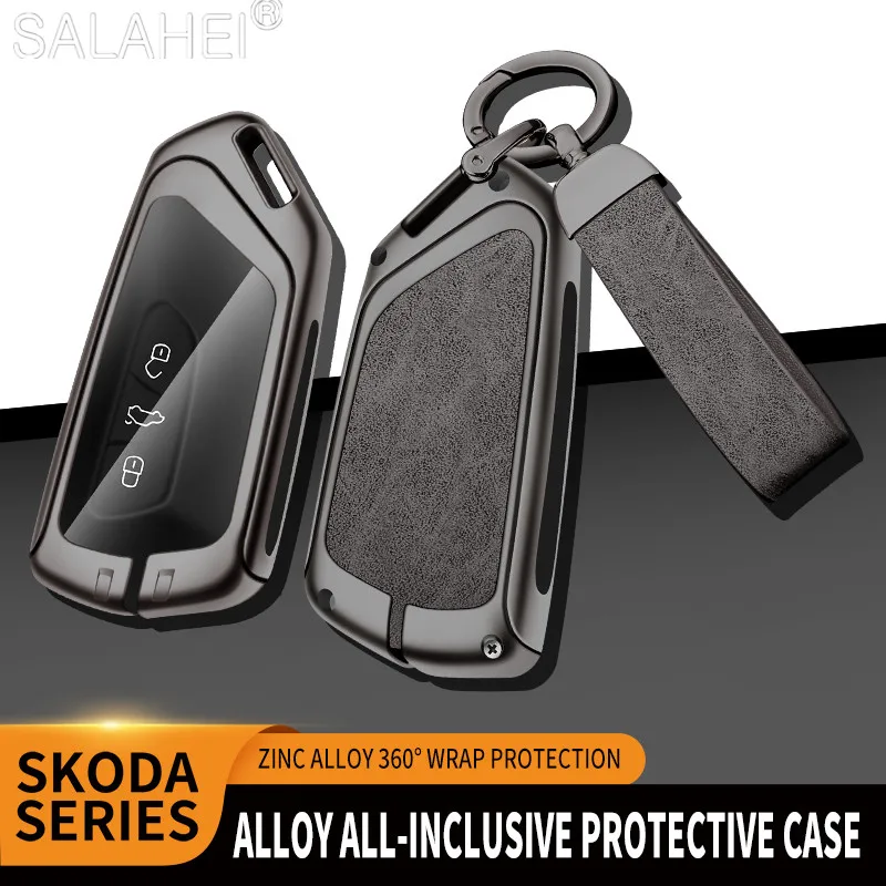 

Zinc Alloy Car Key Cover Case Holder Key Bag Shell Full Protection For Skoda Octavia 4 8 A8 2020 2021 Auto Interior Accessories