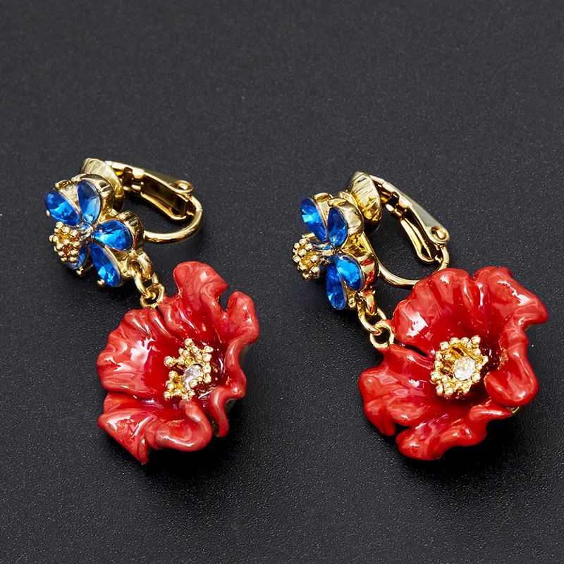 

Sapphire earrings net red temperament fashion poppy ear clip earrings