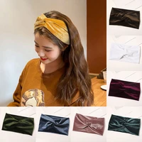 gold velvet elastic hair bands solid color wide head wrap single layer flannel cross hairband headbands fashion hair accessories