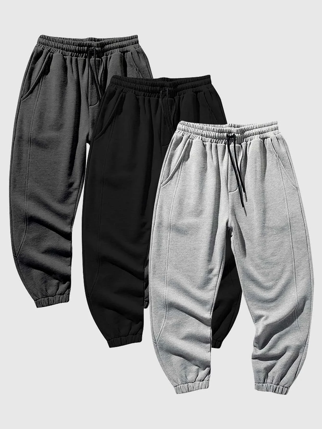 

Men 3pcs Drawstring Waist Slant Pocket Sweatpants