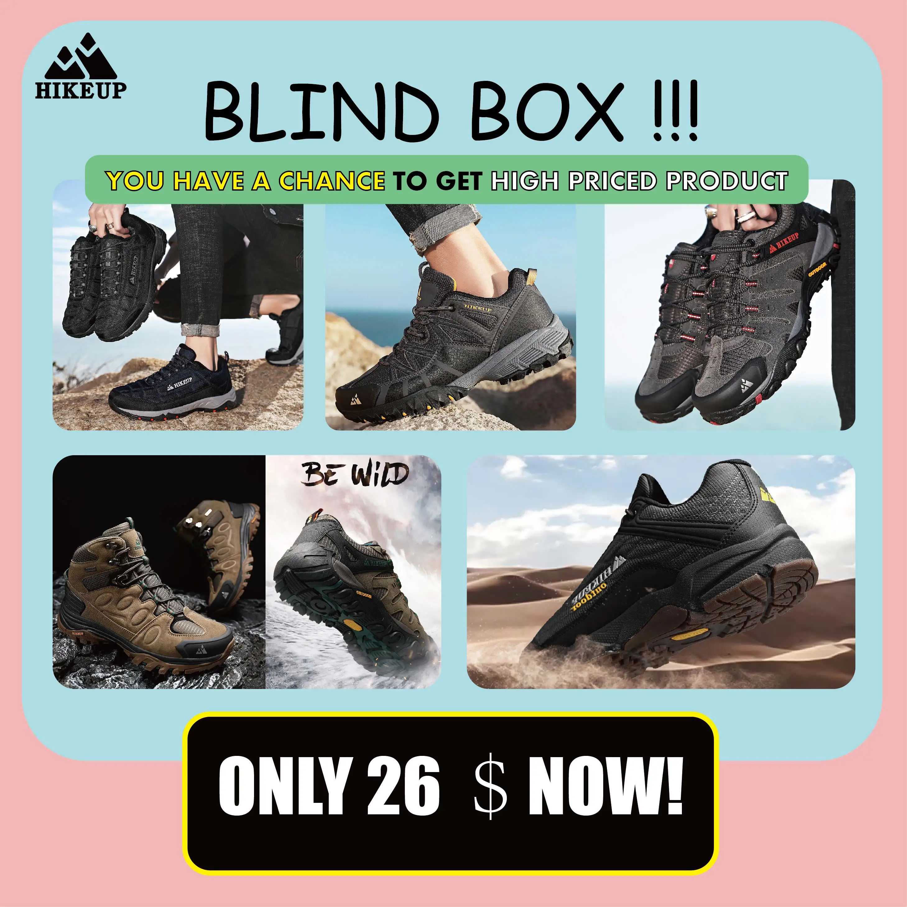 

HIKEUP New Lucky Blind Box Hiking Shoes 100%Surprise High Quality Men Outdoor Sneaker Gift Novelty Random Items Include one pair