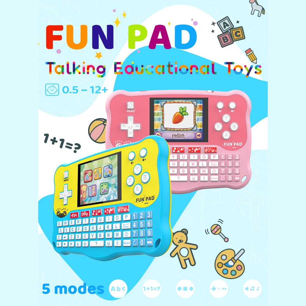 

ABC Learning Tablet for Toddlers Multifunction Early Education Machine Alphabet Words Music Games Puzzles for 6-12 Years Kids