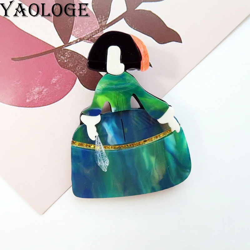 Фото YAOLOGE Personal Korean Style Cartoon Faceless Girl Brooch Acrylic Material Original Splicing Portrait Badge Party Gift Pins №1