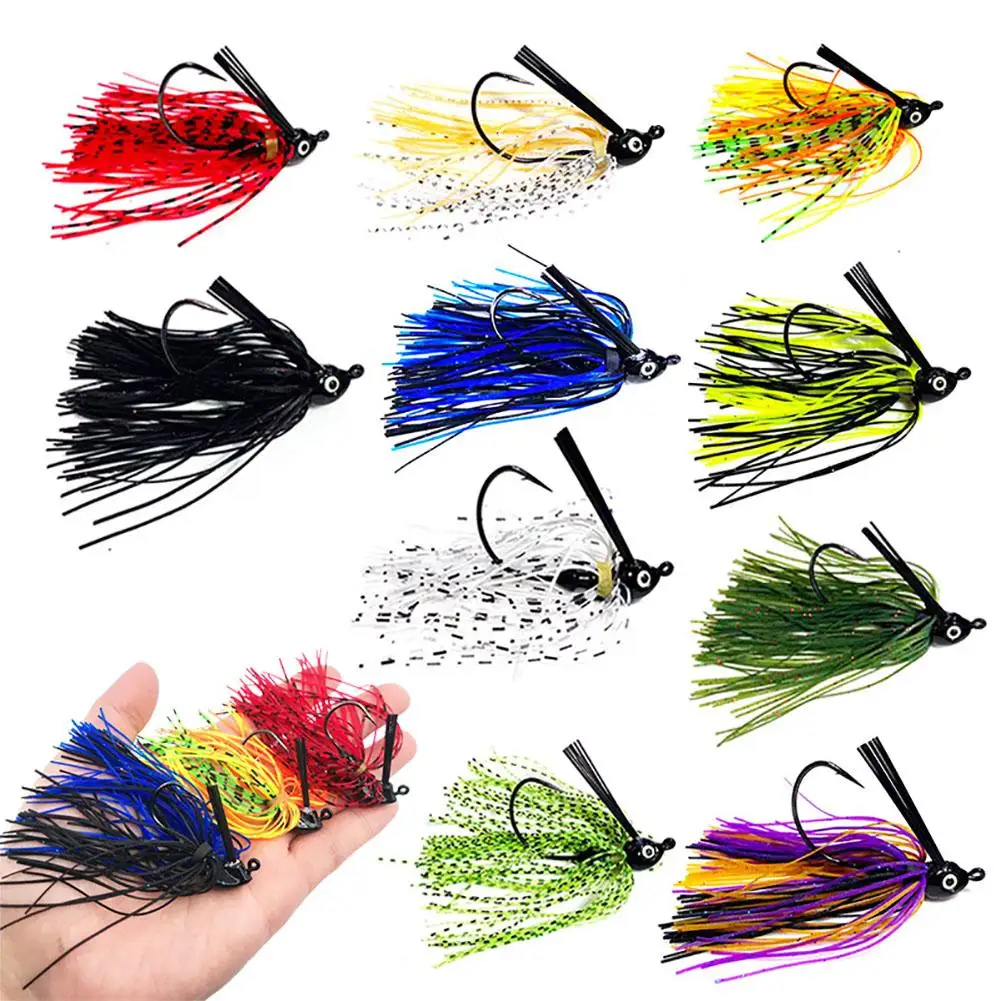 

1Pcs 7g 10g 14g 8cm Silicone Skirt Beard Fishing Lures Sequin Swimming Jigs Hook Bait Heads Suitable For Saltwater Freshwater