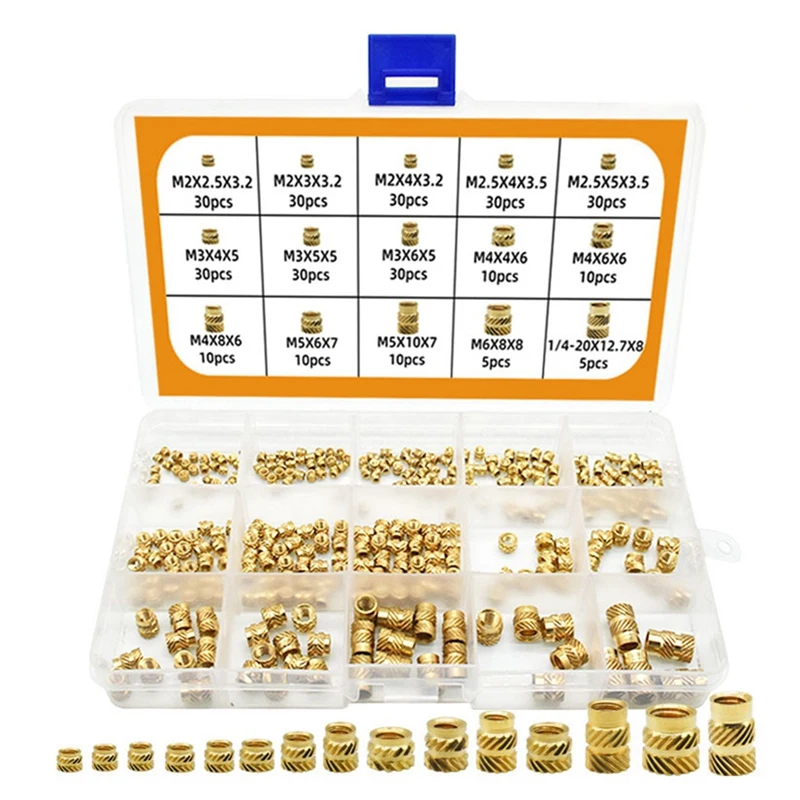 

300Pcs M2 M3 M4 M5 M6 Female Thread Knurled Nuts Brass Threaded Insert Embedment Nuts, Part Kit Threaded For Injection Molding