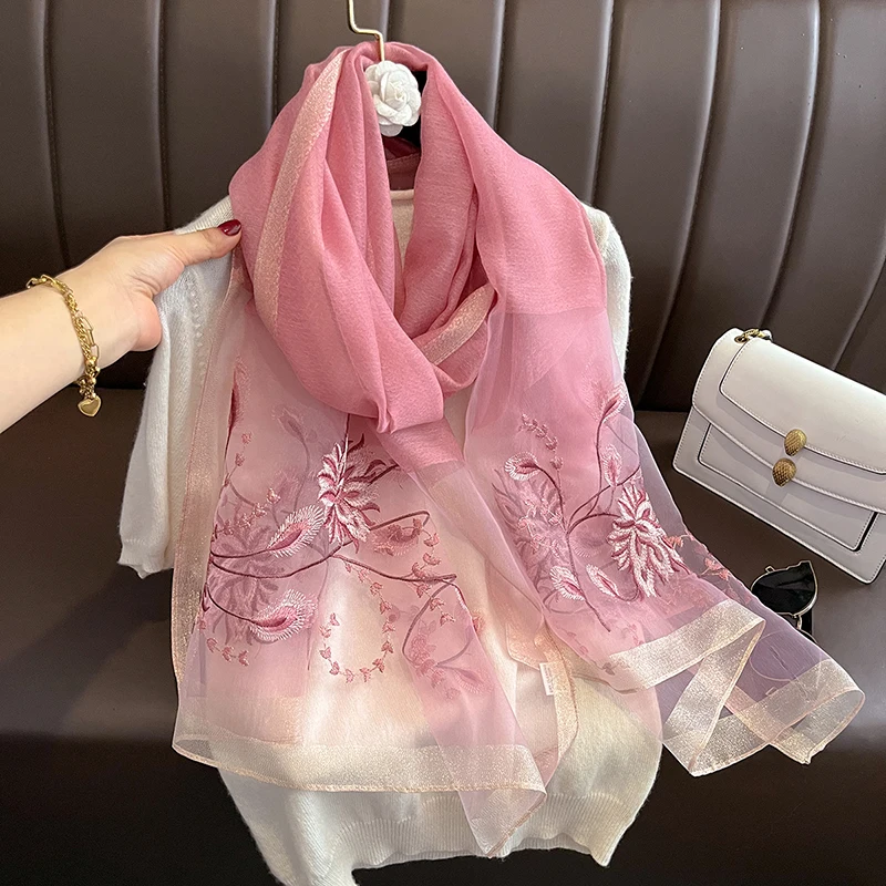 

Женский шелковый шарф с принтом, прозрачные сетчатые шарфы, головной платок, женская вуаль Bufanda, новинка 2023, роскошный модный бренд