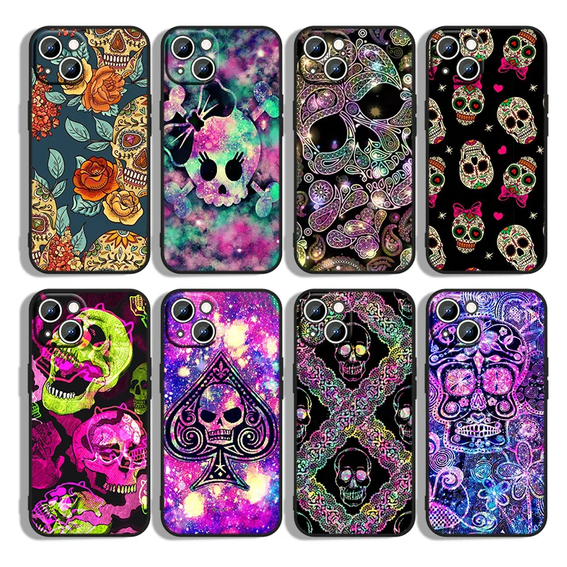 

Flower Skull Art For iPhone 13 12 mini 11 XS Pro Max XR X 8 7 6S 6 Plus 5 5S SE 2020 Black Phone Case Cover Capa