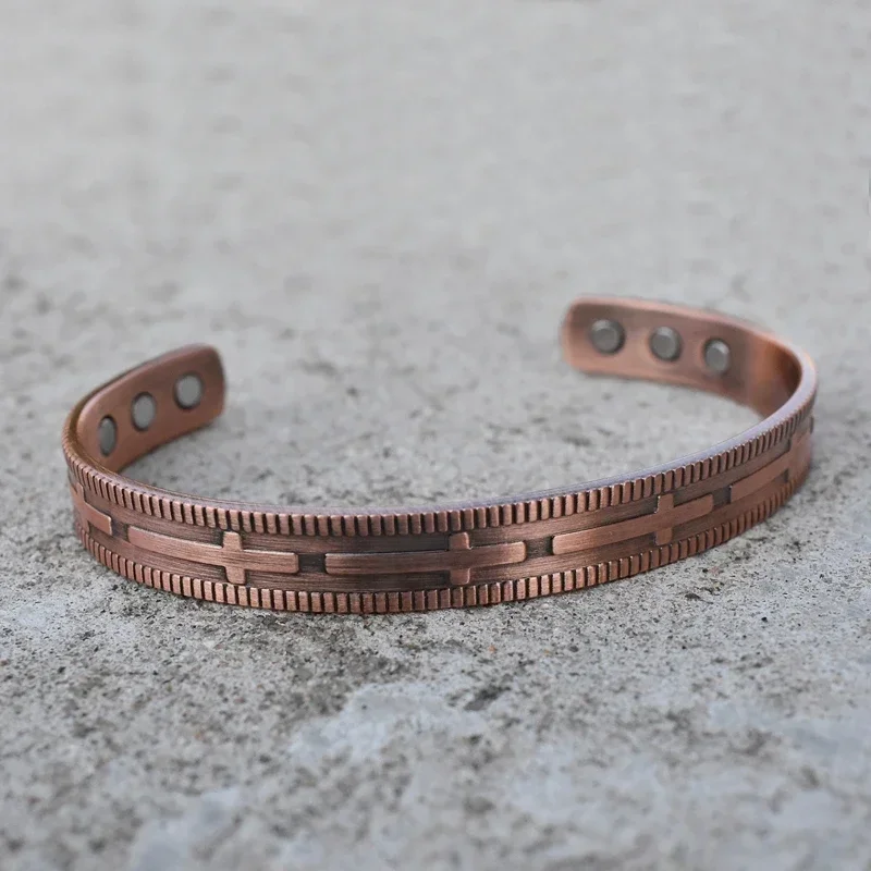 z czystej miedzi Bransoletki dla mężczyzn Kobiety Regulowany mankiet Krzyż Magnetyczne bransoletki Zapalenie stawów Zdrowie Wysoki magnes