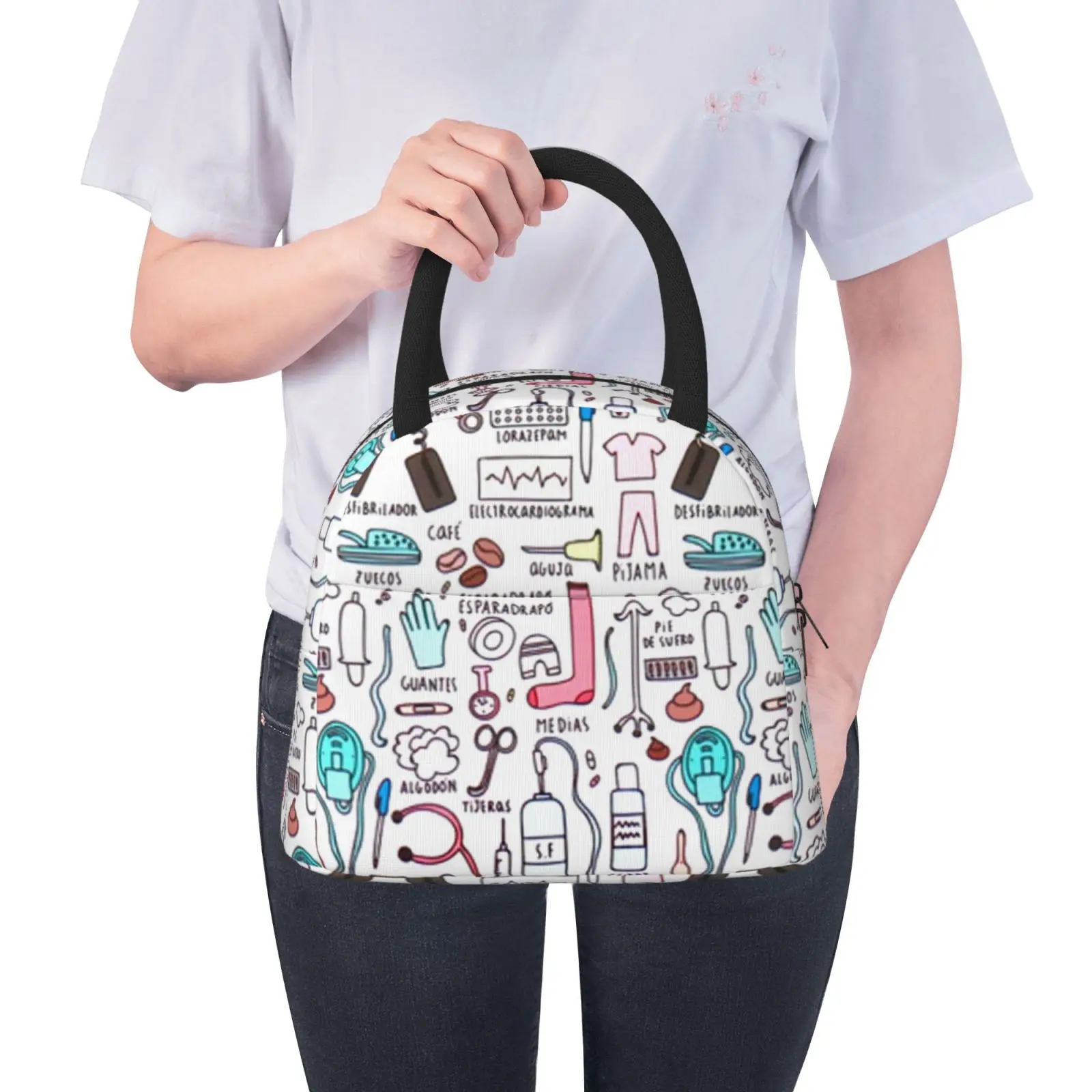 Women Cartoon Nurse Print Food Case School Cooler Warm Bento Box For Kids