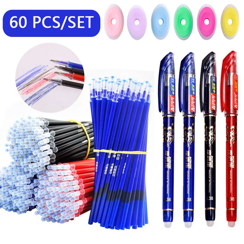 60 шт./компл. Kawaii стираемая гелевая ручка 0,5 мм синяя, черная, красная Милая гелевая ручка манга офисные письменные принадлежности моющиеся шк...