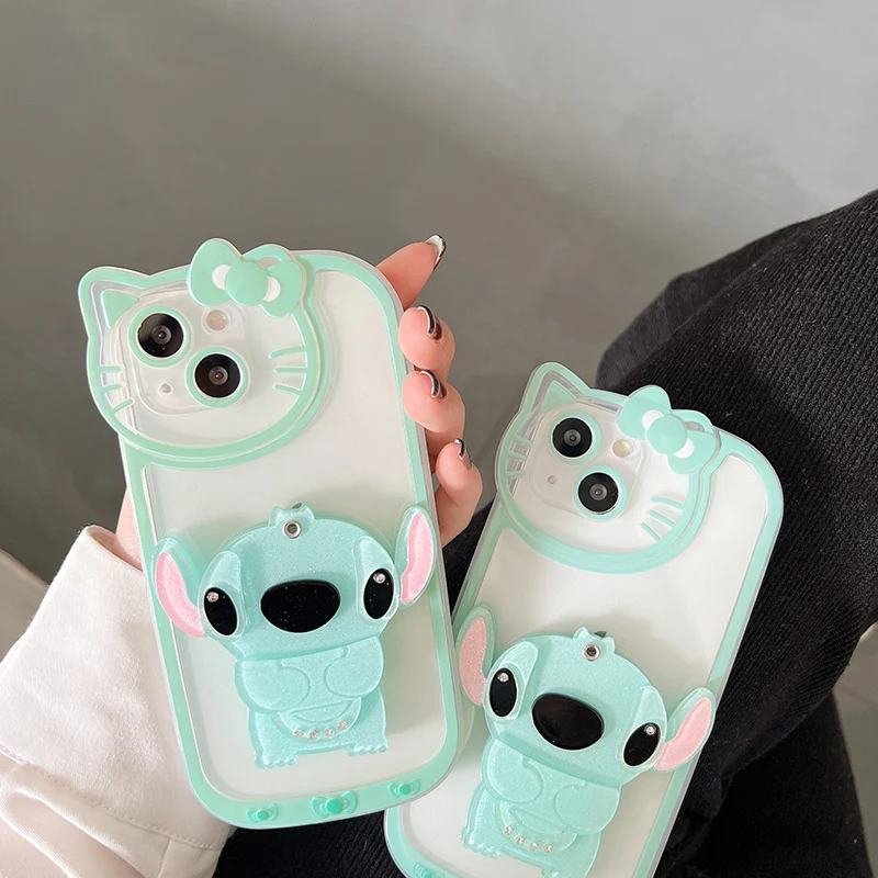 

Cartoon Stitch makeup mirror Phone Case for iphone 13 12 Pro Max 11 Plus X Xs Max XR Relief Soft Cover