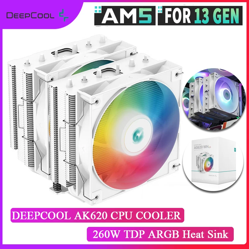 

DEEPCOOL AK620 6 Heatpipes White Dual Tower CPU Radiator With 120mm Fan 4PIN PWM For Intel 115X 1700 2011 AM4 AM5 CPU Cooler