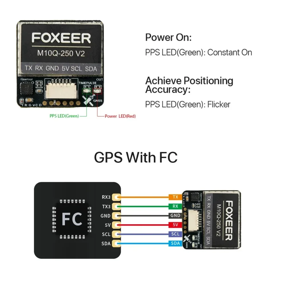 Фото RoRusNew Foxeer M10Q 250 V2 GPS M10050 IST8310 Компас Двойной протокол 2D ACC 1.5м Точное позиционирование №2